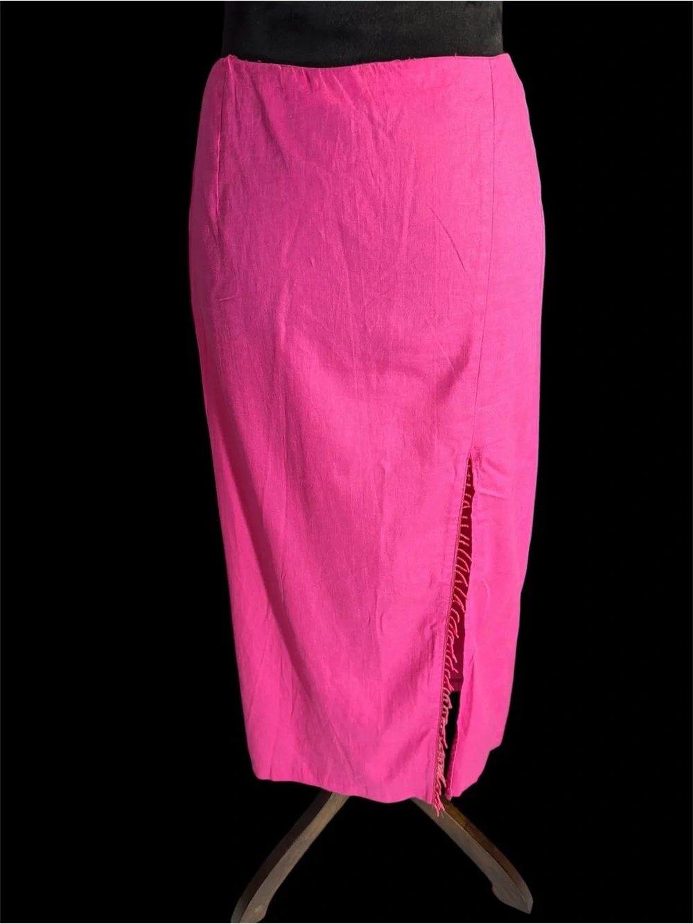 Zara Hot Pink Midi Pencil Skirt with Side Fringe Slit
